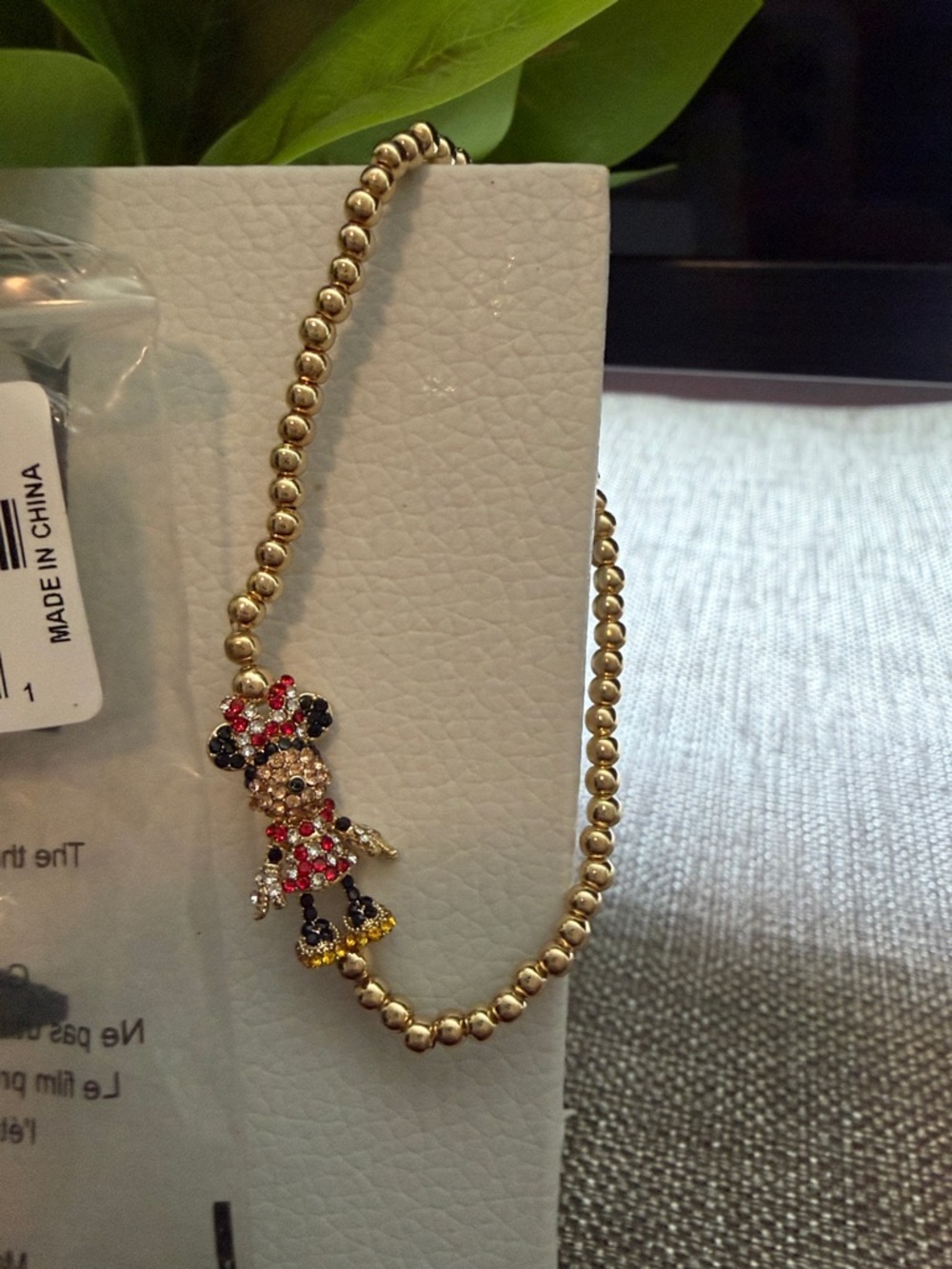 BaubleBar Gold Bead Bracelet with Red, Black & Yellow Minnie ❤️Charm